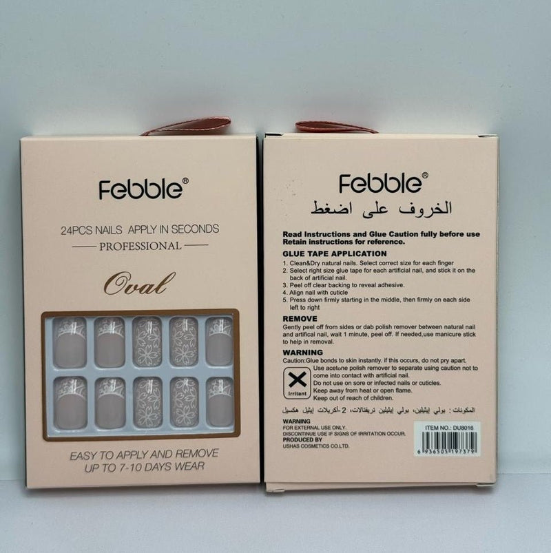 Febble - Oval Floral Matte Grey Press-On Nails
