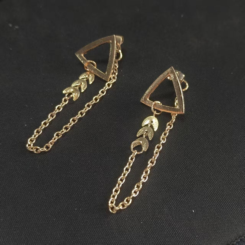 Retro Triangular Leaf Chain Tassel Earrings Trendy