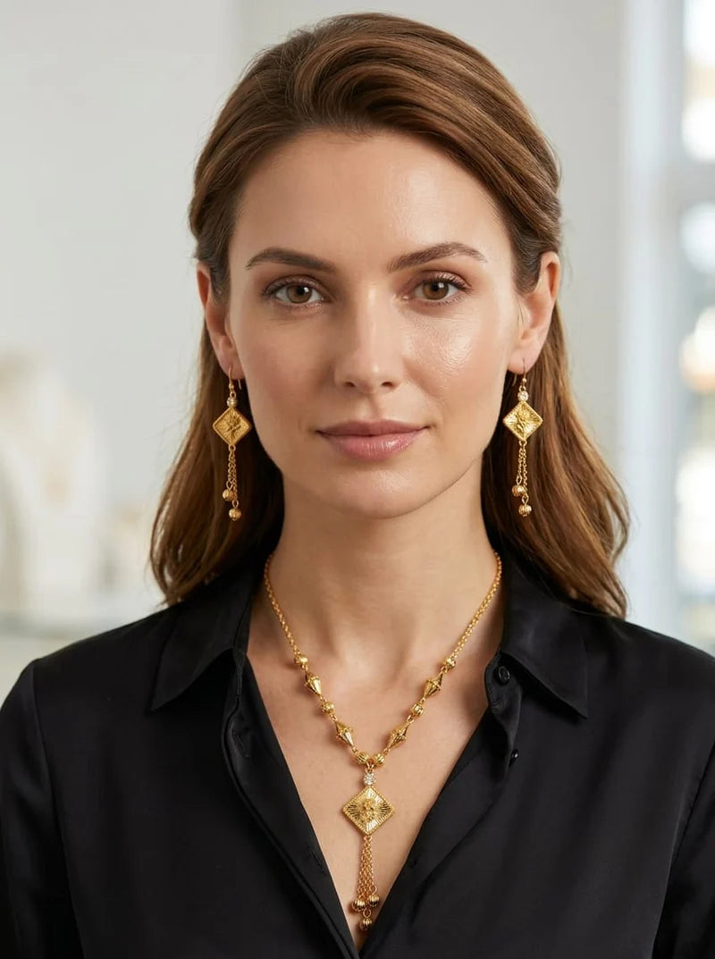 Gold Tone Necklace &amp; Earrings Set