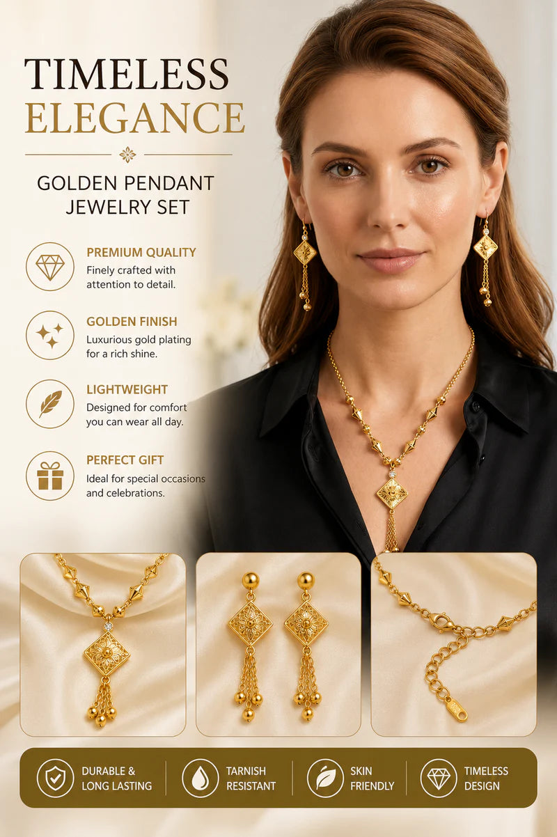 Gold Tone Necklace &amp; Earrings Set
