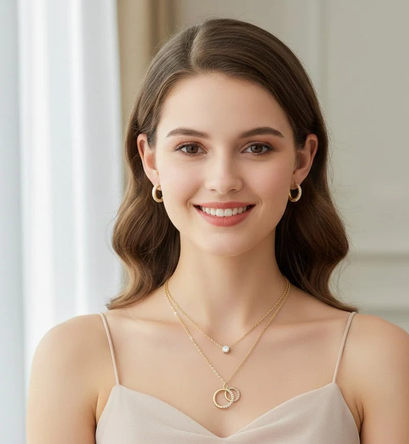 Double Ring Sparkle Pendant Set