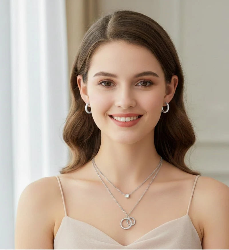 Double Ring Sparkle Pendant Set