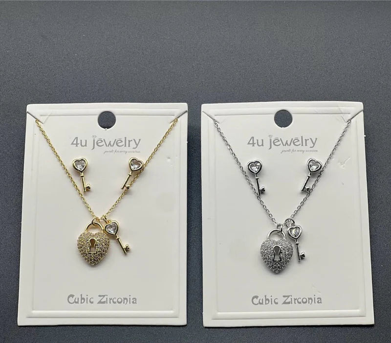 Heart Lock &amp; Key Charm Set