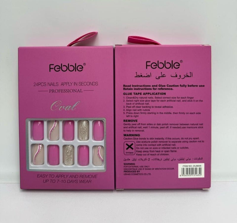Febble - Hot Pink with Silver Sparkle Press-On Nails