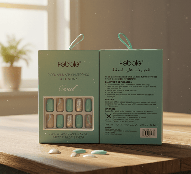 Febble - Oval Mint &amp; Silver Glitter Press-On Nails