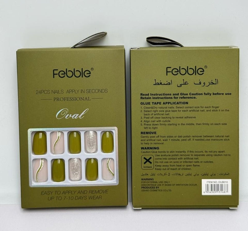 Febble - Olive Green &amp; Silver Glam Press-On Nails