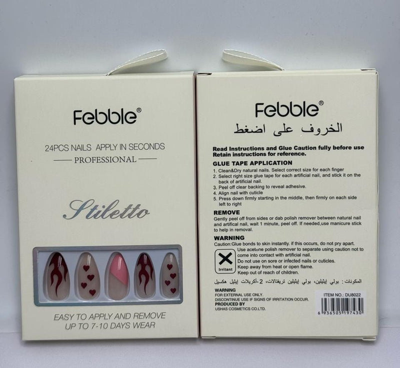 Febble - Stiletto Fire &amp; Hearts Press-On Nails