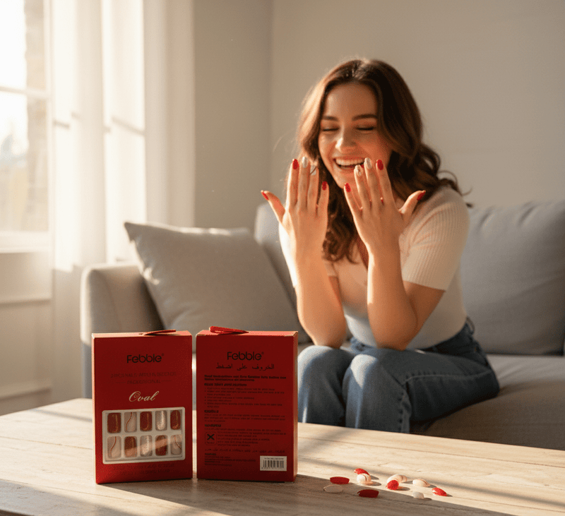Febble - Classic Red with Gold Accent Press-On Nails