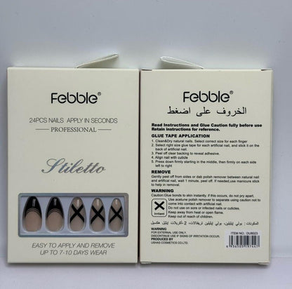 Febble - Stiletto Nude Black Cross Press-On Nails