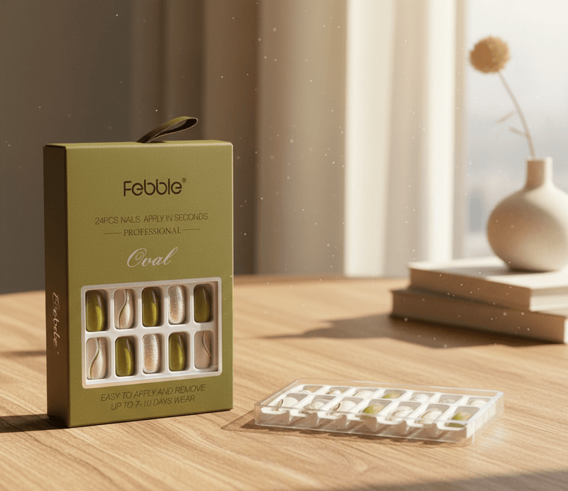 Febble - Olive Green &amp; Silver Glam Press-On Nails