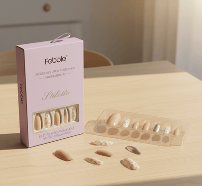 Febble - Nude Floral Gold Mix Press-On Nails