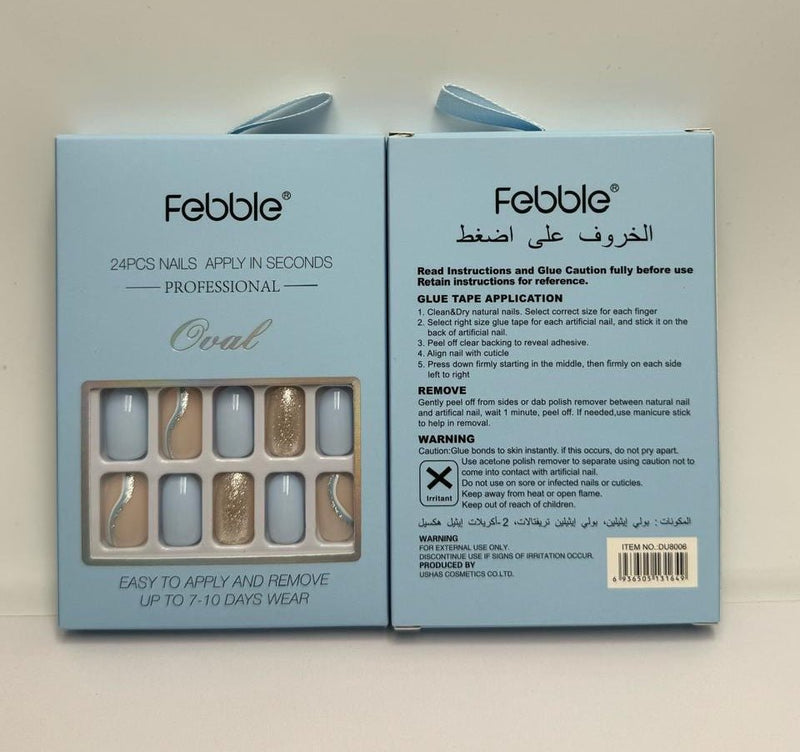 Febble - Baby Blue &amp; Silver Wave Press-On Nails