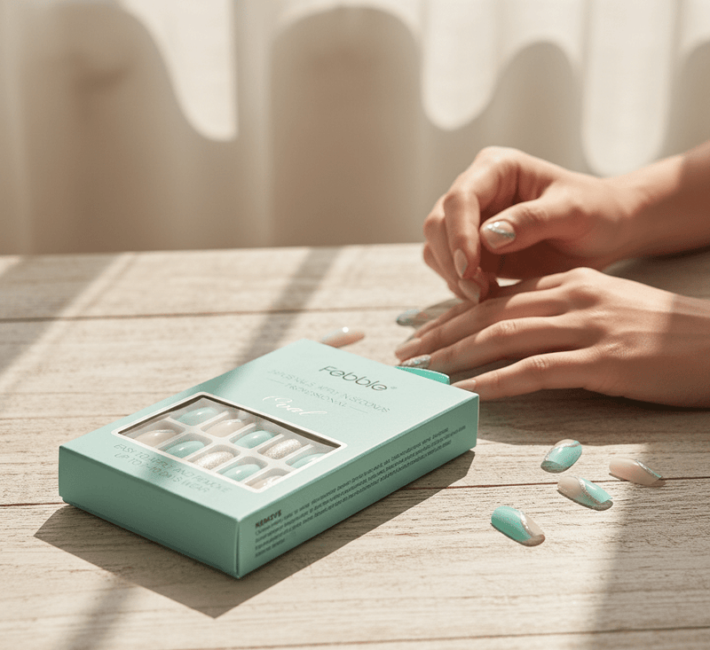 Febble - Oval Mint &amp; Silver Glitter Press-On Nails