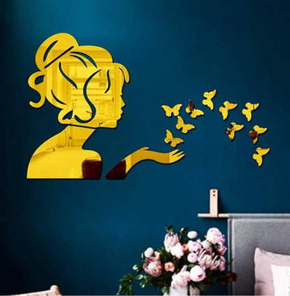 3D Acrylic Angel Fairy with Butterfly Decorative Mirror for Wall