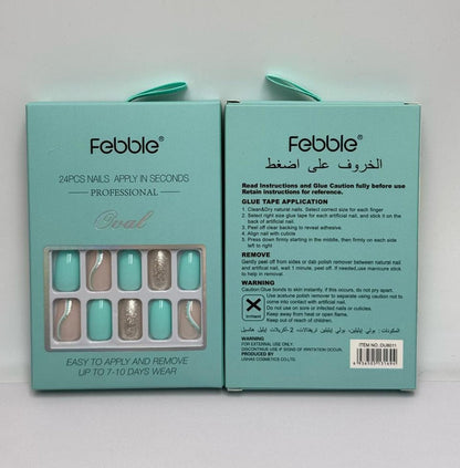 Febble - Oval Mint & Silver Glitter Press-On Nails