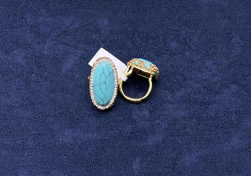 Turquoise Oval Crystal Statement Ring