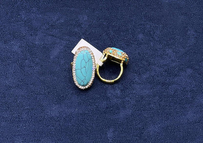 Turquoise Oval Crystal Statement Ring